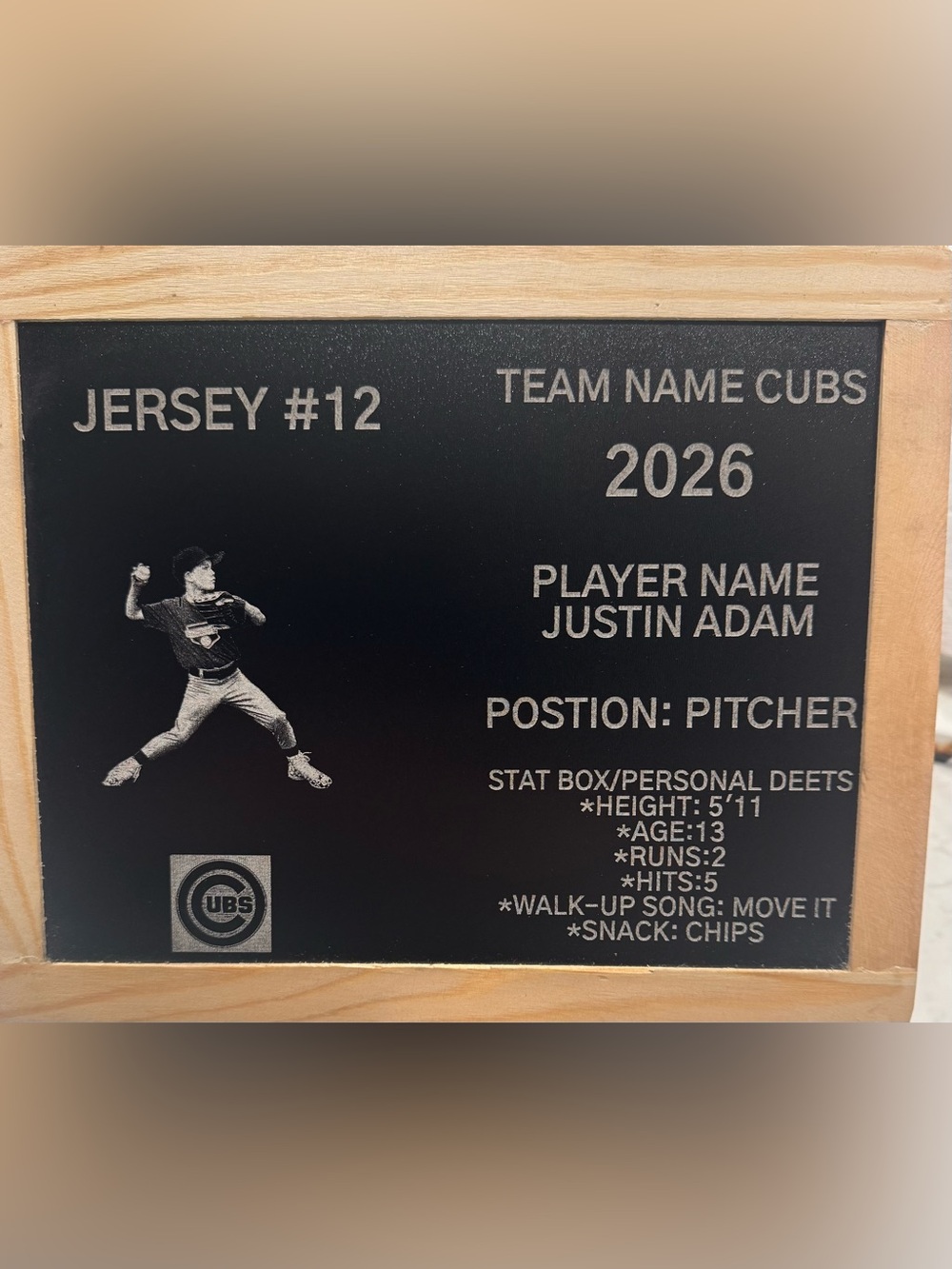 Custom Black Engraved Plaque - Personalized Team Name & Player Stats